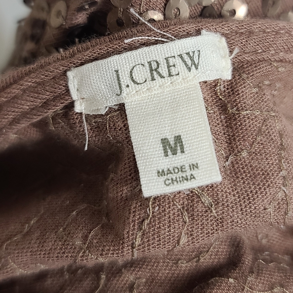 J. Crew Brown Sequin Scoop Neck Cotton Linen Modal Tank Top M - Picture 7 of 9